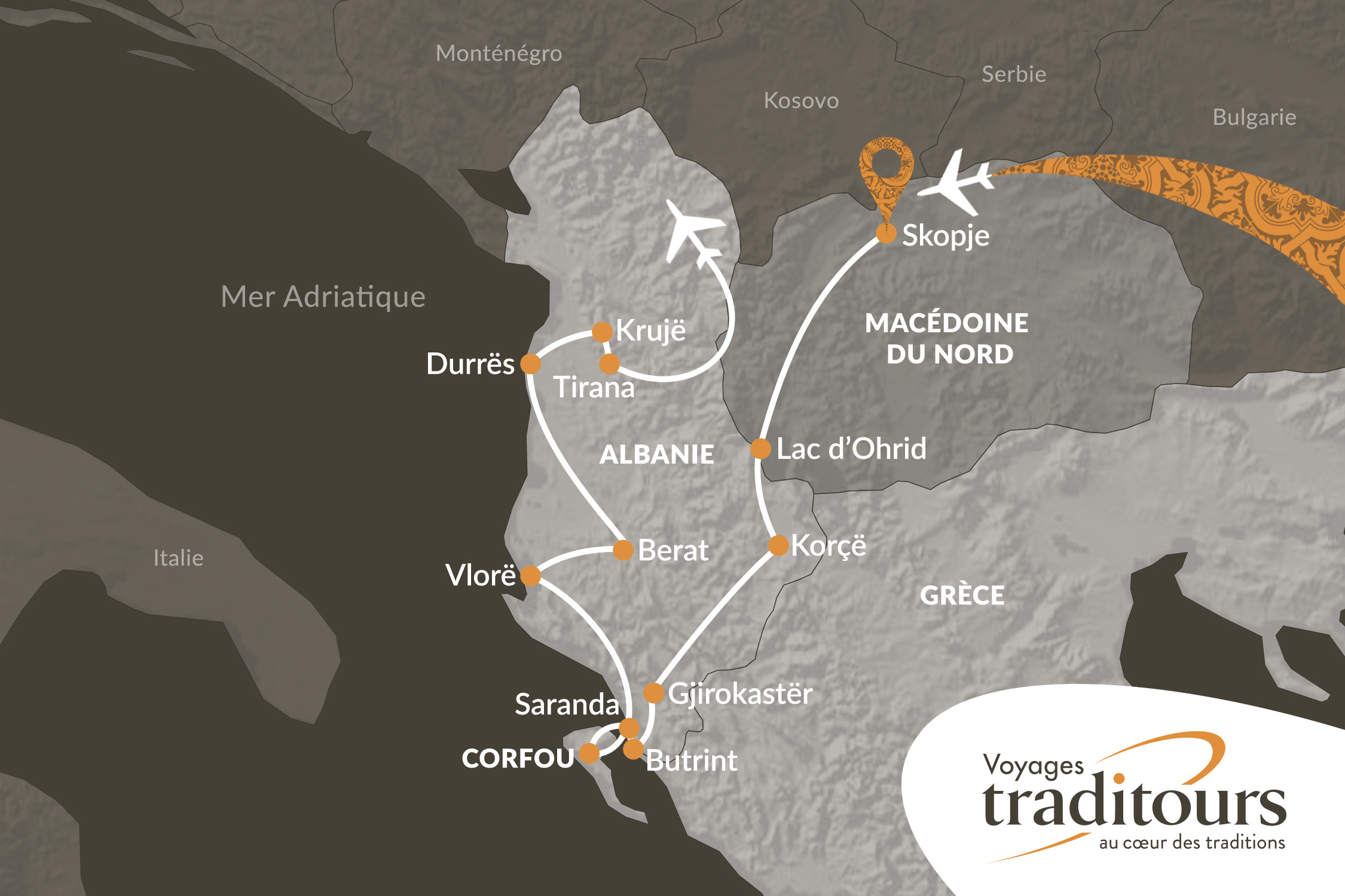 Carte du circuit Macédoine du Nord, Albanie & Corfou